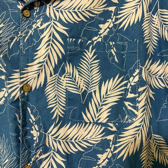 Coofandy Mens Short Sleeve‎ Button Down Shirt Size 2XL Blue White Leaf Pattern - Picture 4 of 8
